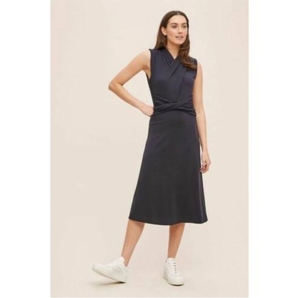 NWT Anthropologie Maeve Janou midi dress Navy Blue Size XS - Picture 1 of 12